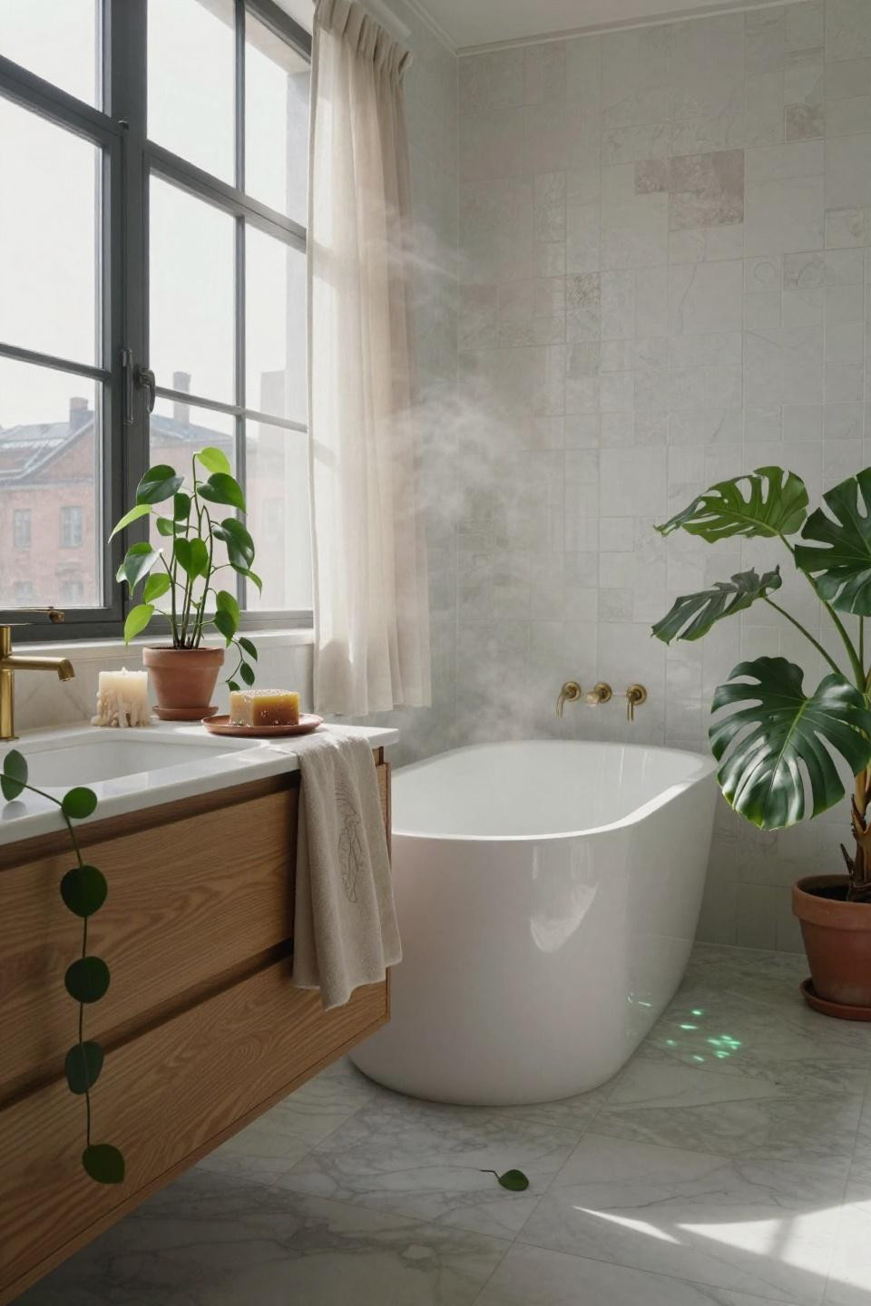 modern bathroom ideas - compact sanctuary with natural light