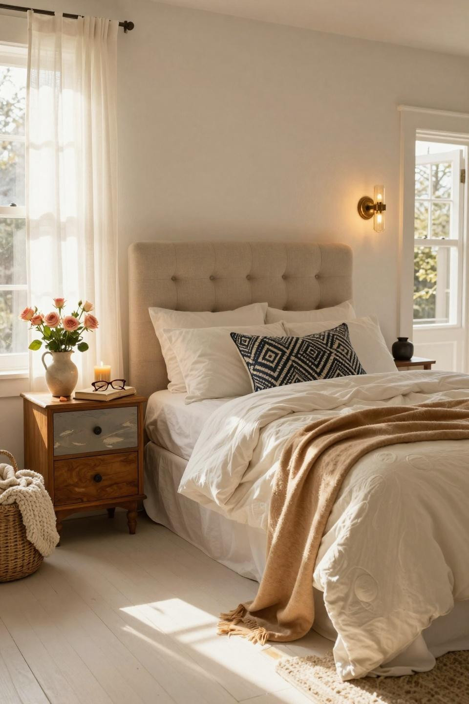 Nancy Meyers Interiors bedroom with mixed furniture