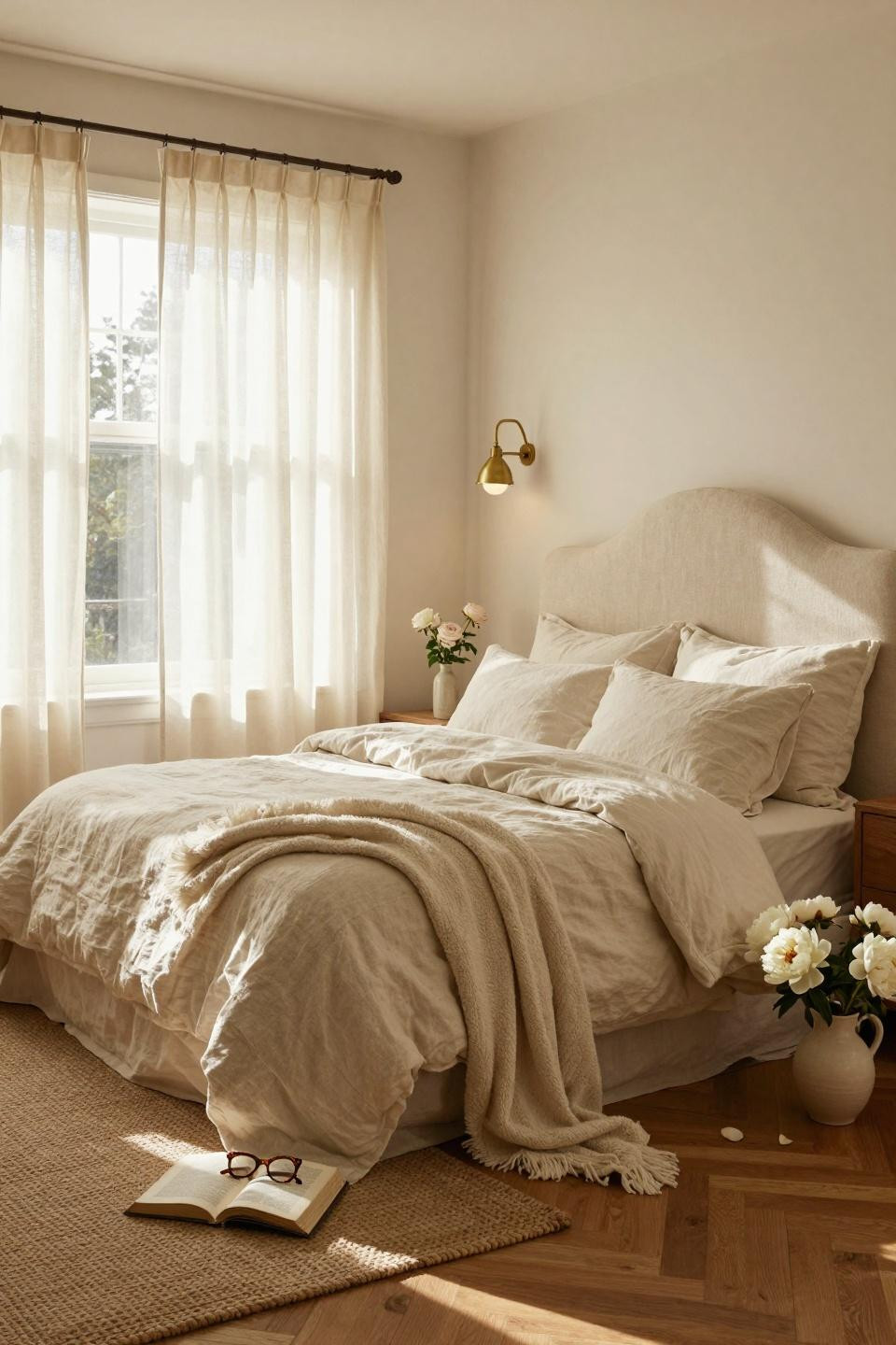 Nancy Meyers Interiors bedroom with linen bedding