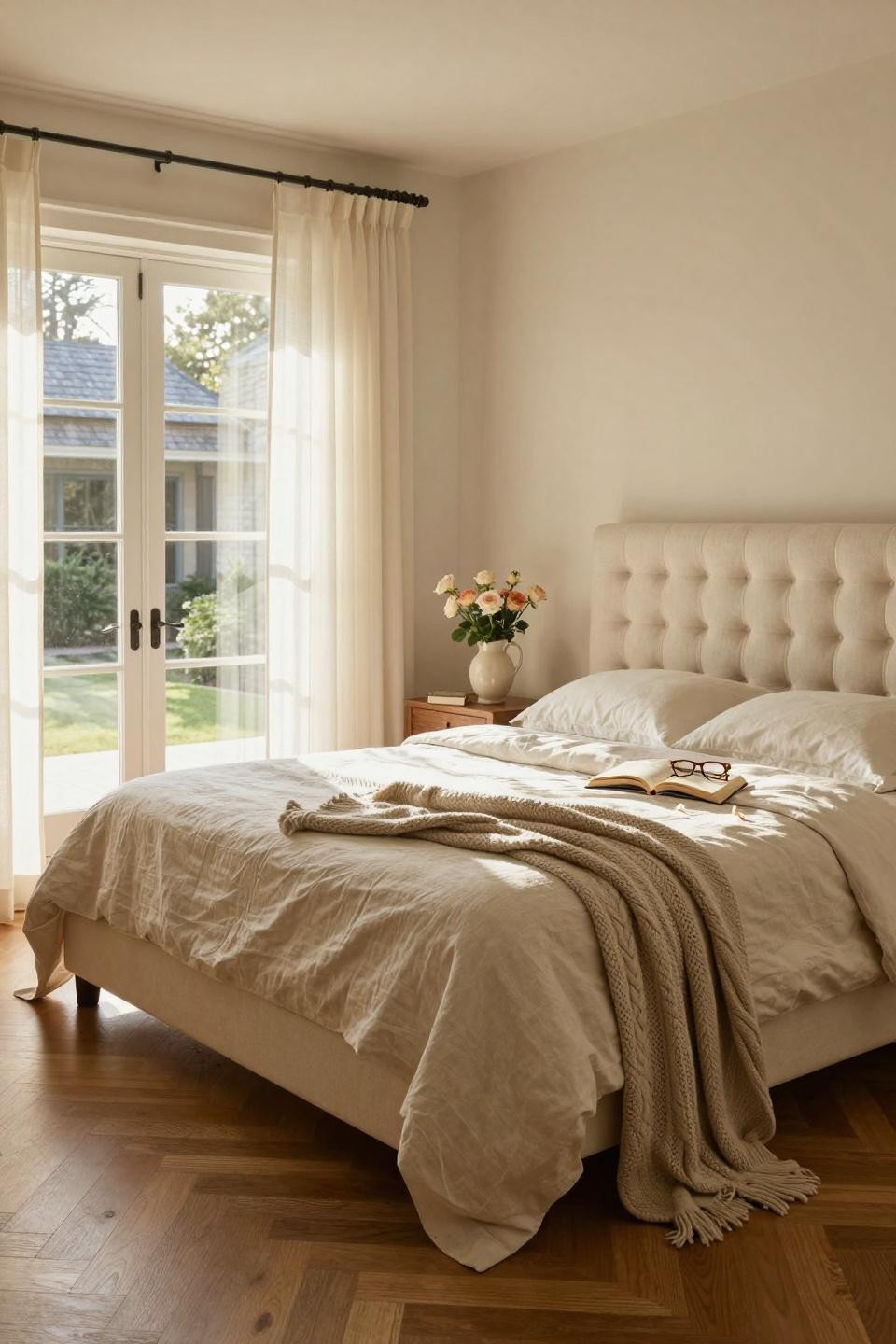 Nancy Meyers Interiors master bedroom with garden access