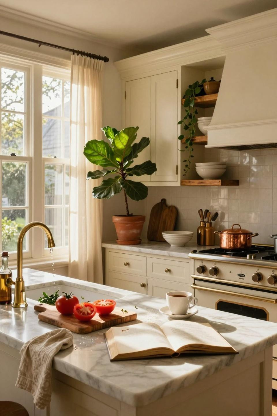 Nancy Meyers Interiors kitchen with professional range