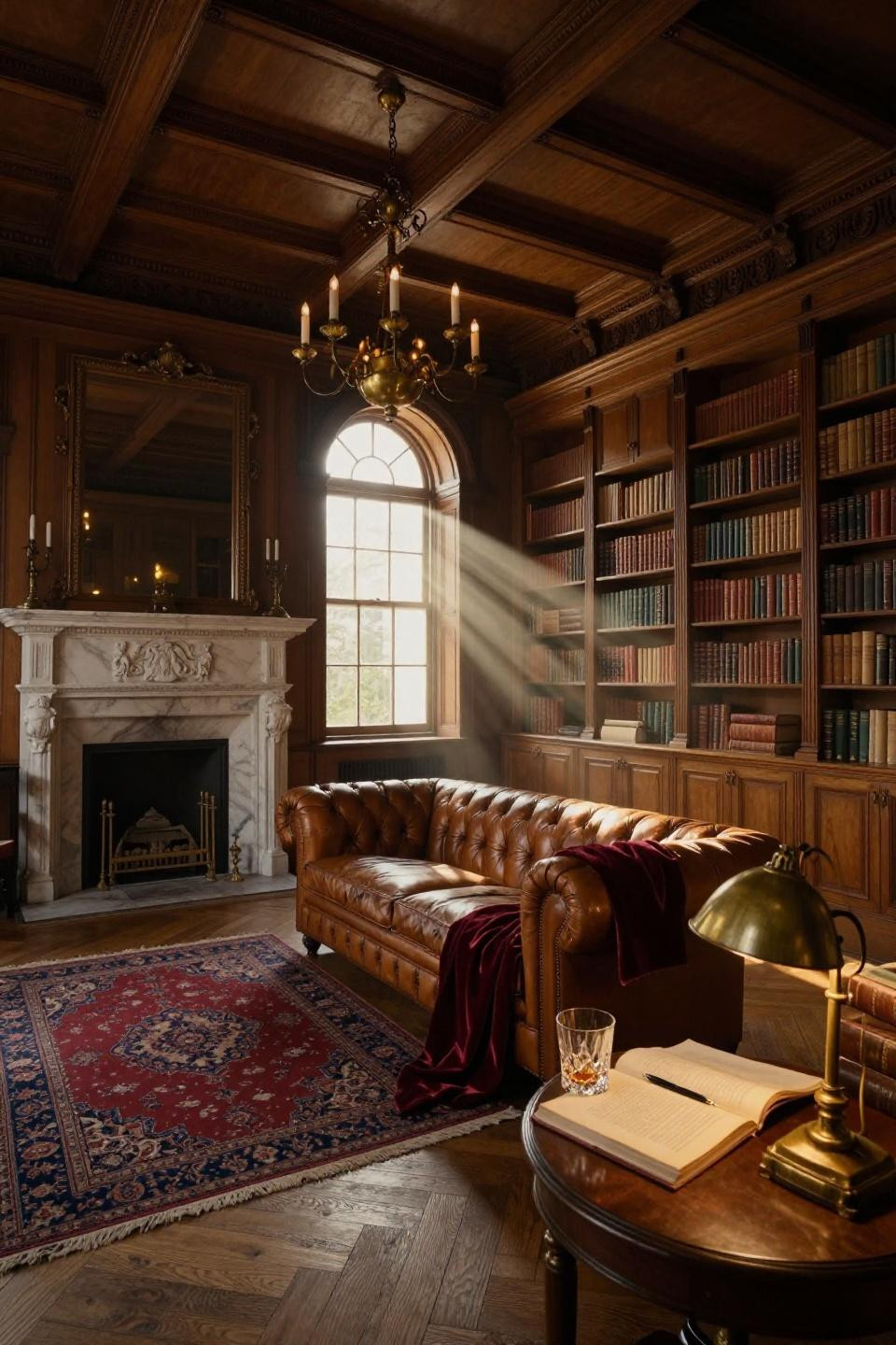 Mansion Aesthetic - Newport mansion library with coffered ceilings