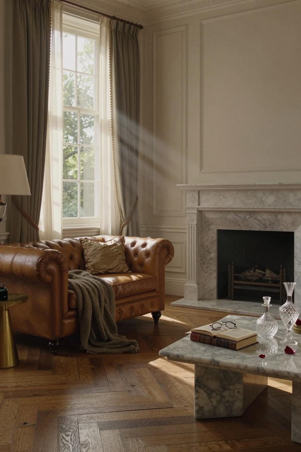 Mansion Aesthetic - Long Island estate living room with herringbone floors