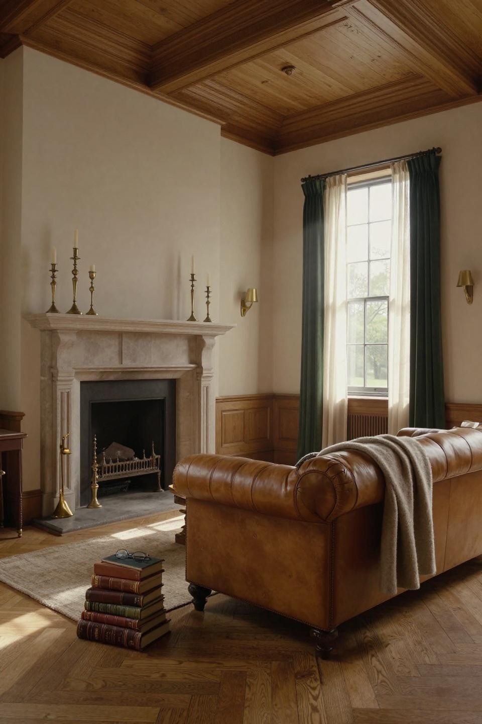 Mansion Aesthetic - refined drawing room with honey oak details