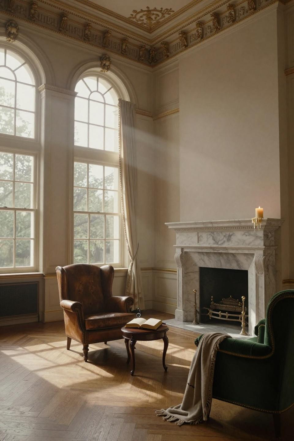 Mansion Aesthetic - Newport mansion gallery hall with marble fireplace