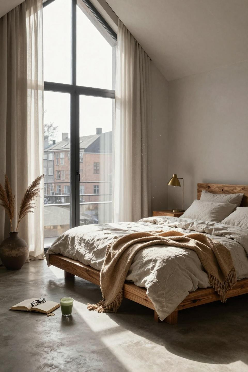 Organic Modern Bedroom Japandi style with steel windows