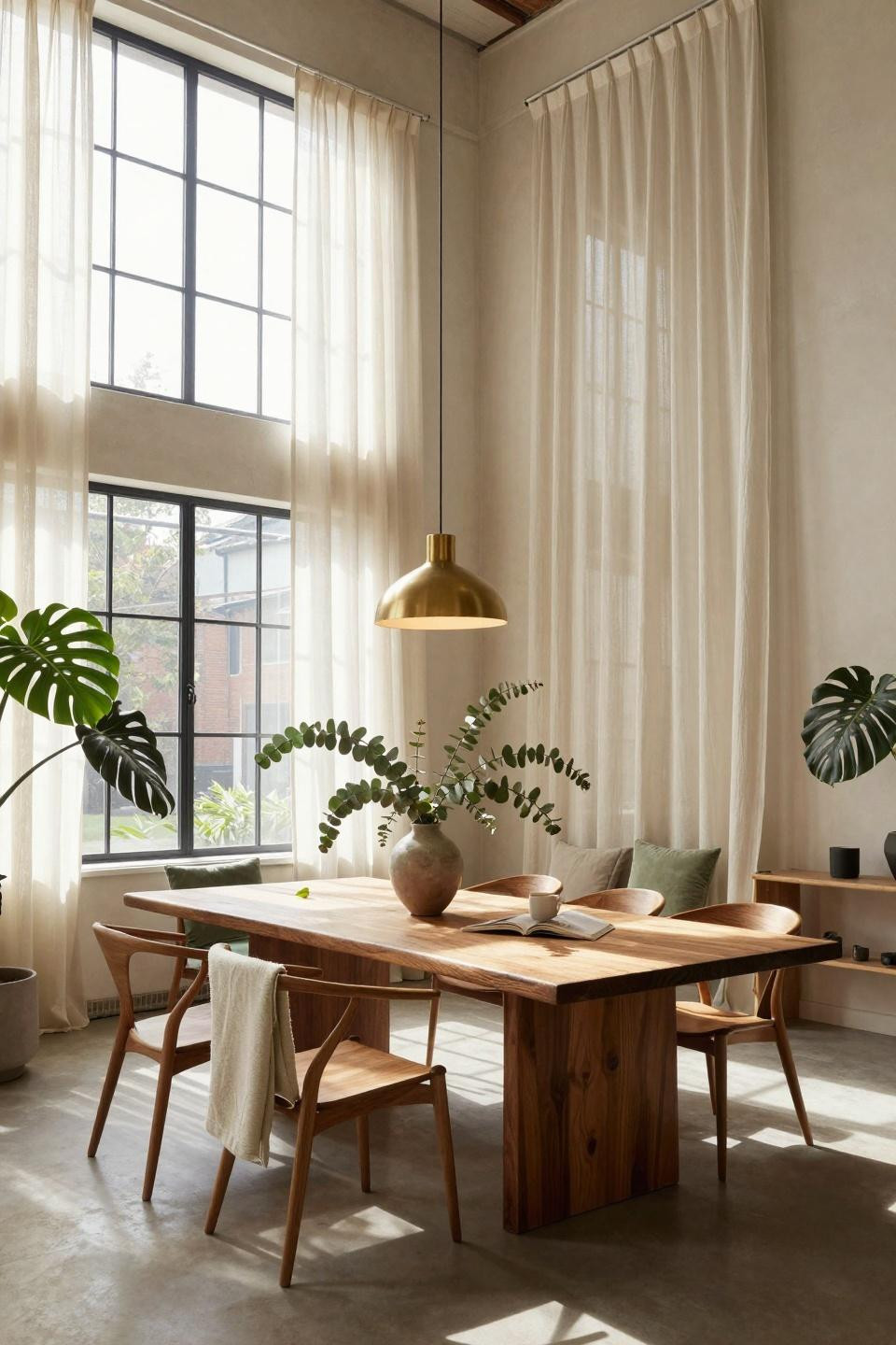 Organic Modern Dining Room with eucalyptus branches and cream color palette