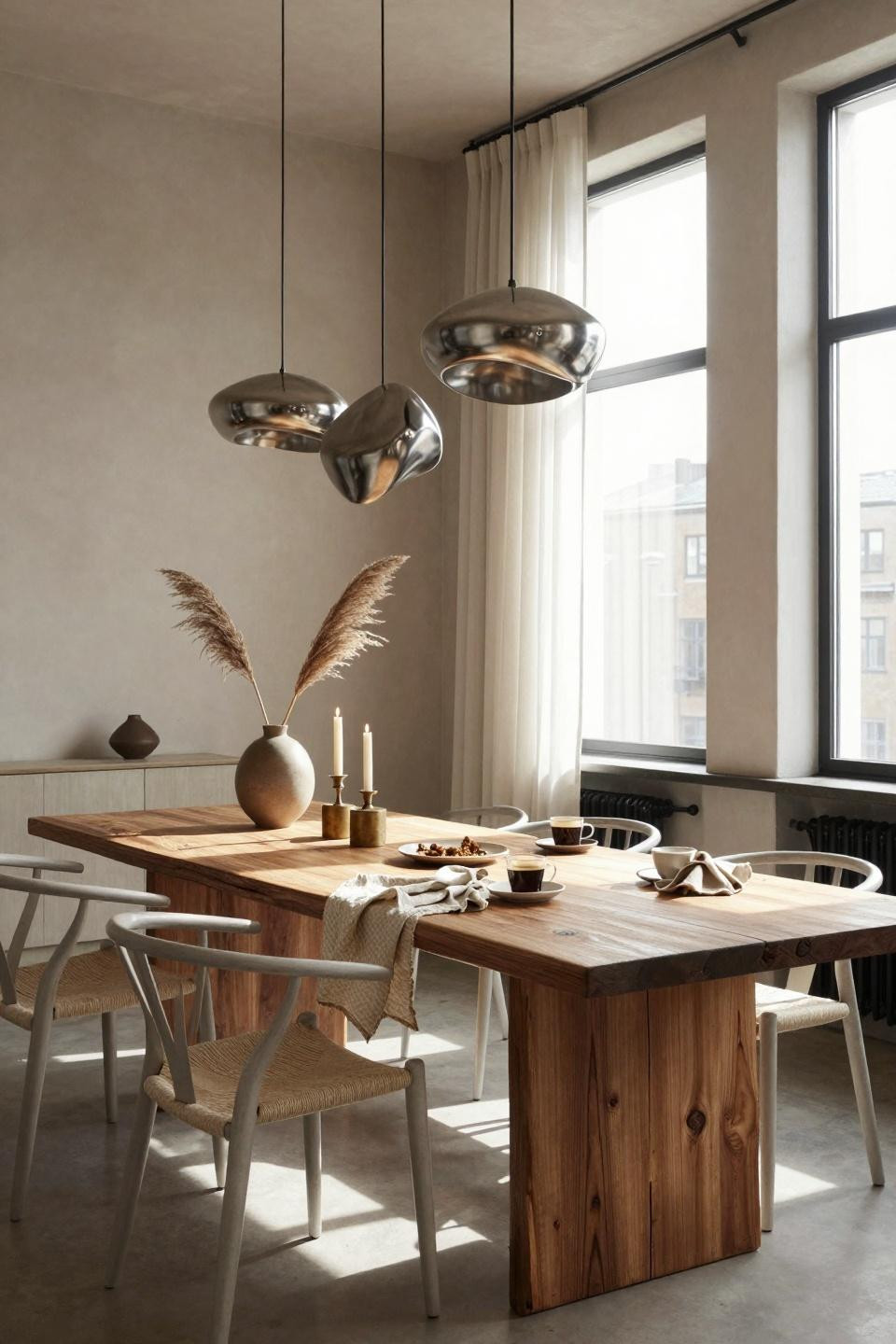 Organic Modern Dining Room showcasing Japandi minimalism with walnut and ash