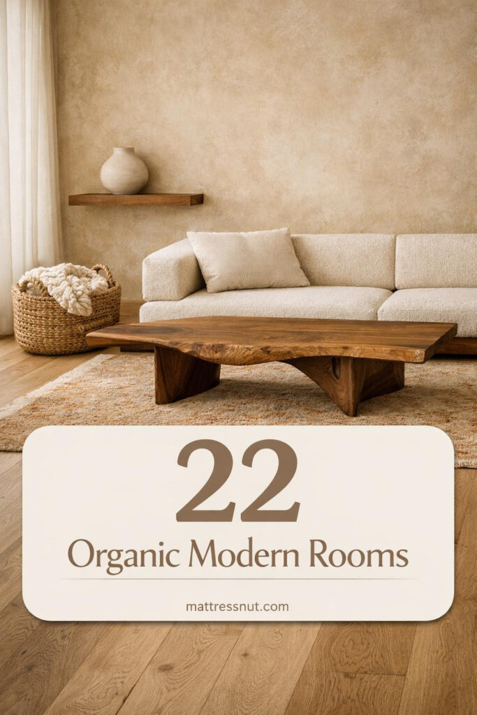 Neutral living room featuring natural wood furniture, cream linen sofa, woven textures, and minimalist Japanese-inspired decor