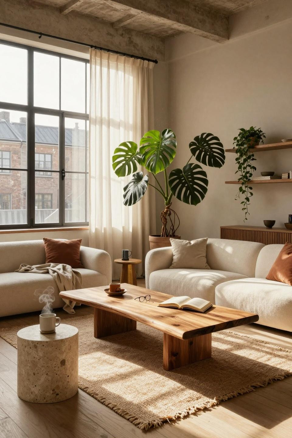 Organic Modern Living Room as botanical sanctuary with large plants