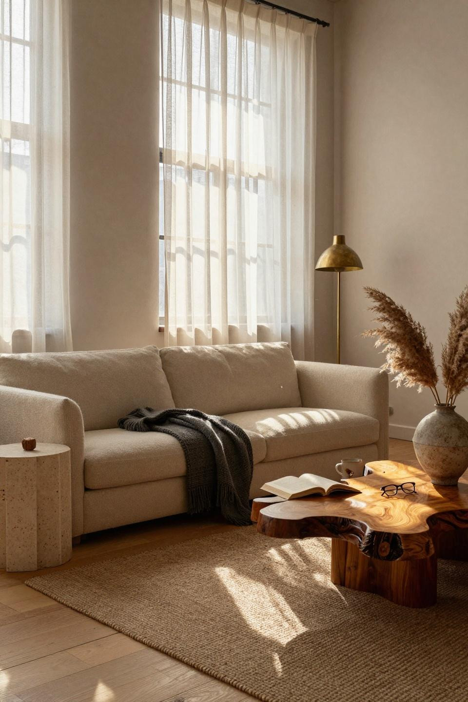 Organic Modern Living Room with low furniture for small spaces