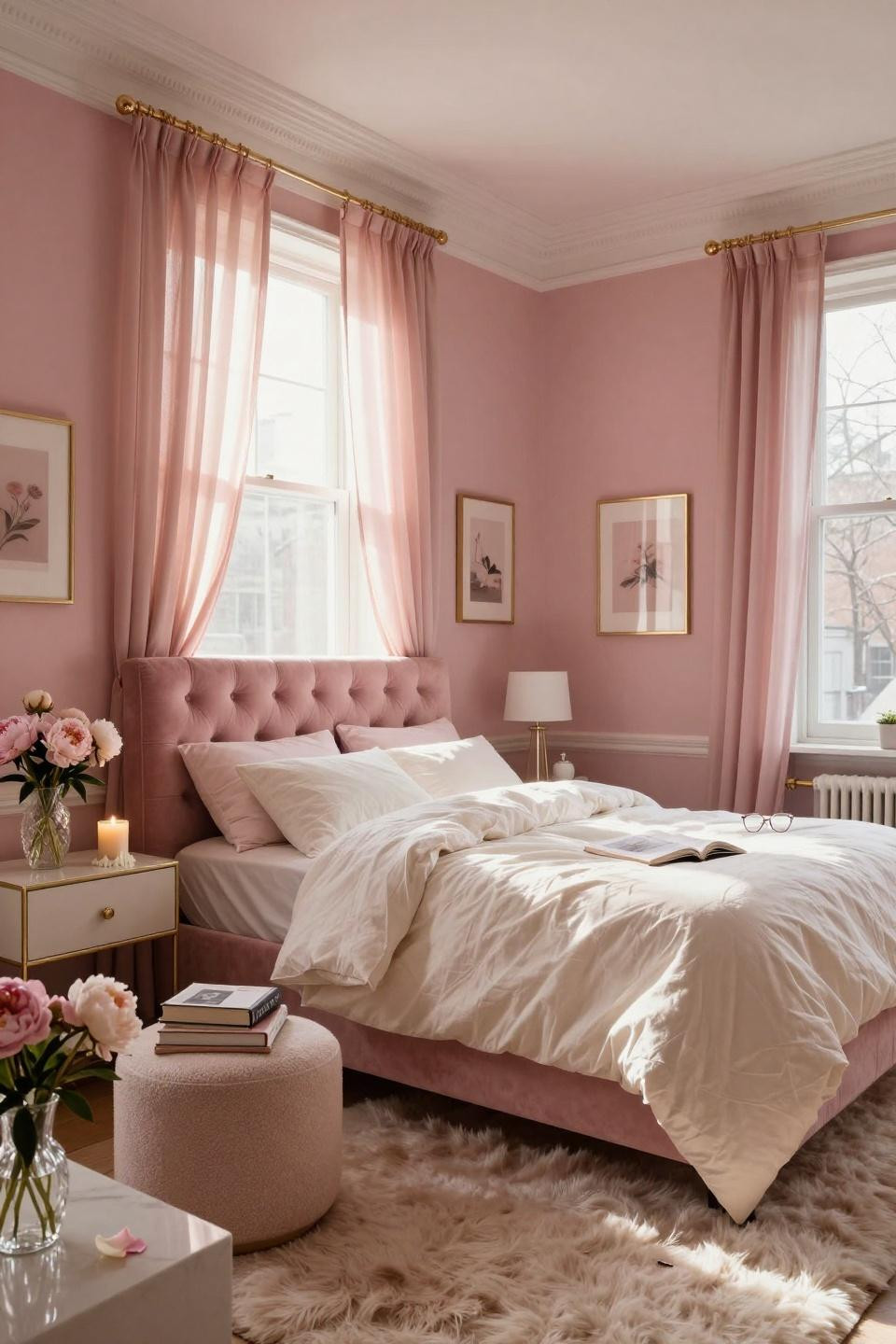 Pink Dorm Rooms - bold pink with gold metallic accents