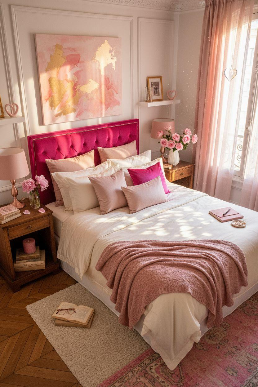 pink Valentine's decor - love theme with velvet and brass details