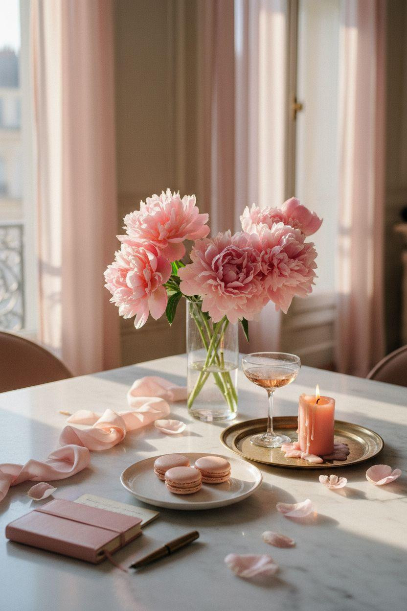 pink Valentine's decor - soft pastel table styling with florals