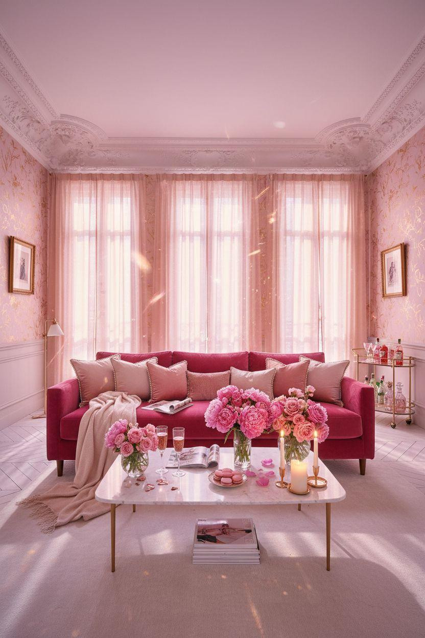 pink Valentine's decor - love theme living room with romantic pink glow