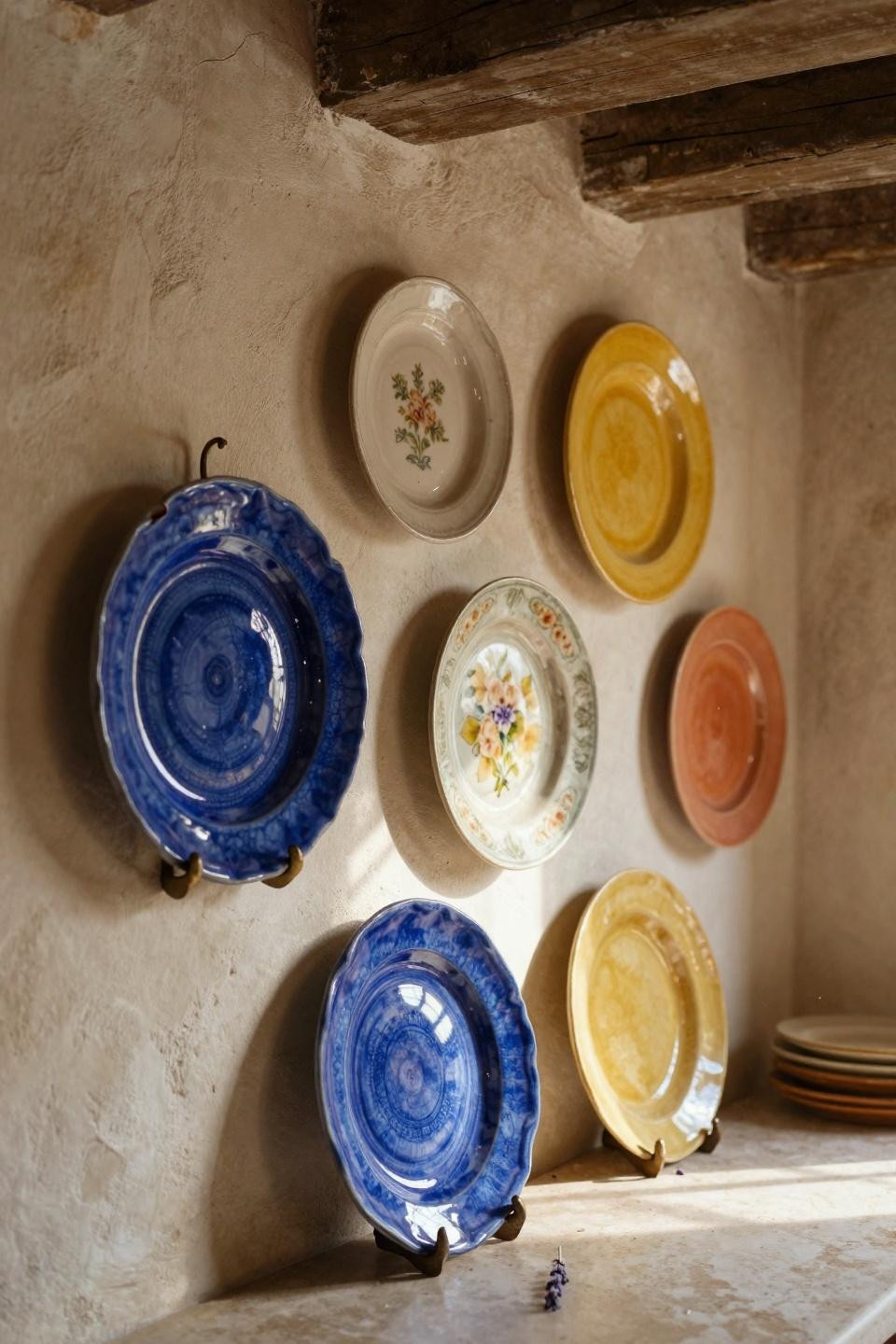 Plate wall decor with hand-painted majolica close-up