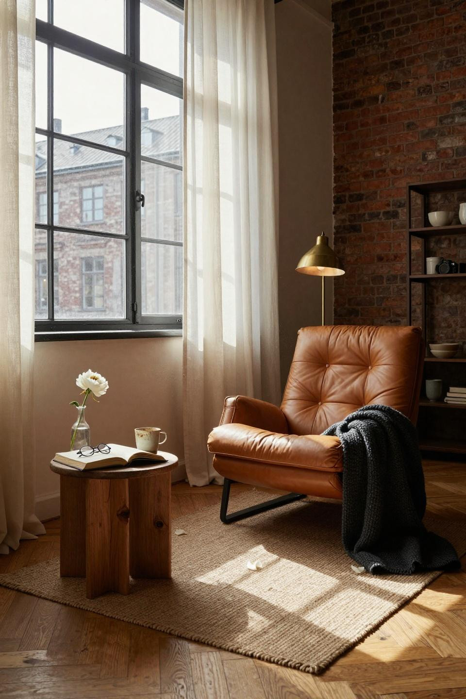 rest corner ideas - charcoal ivory herringbone floor corner