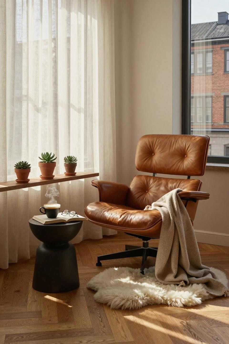 rest corner ideas - linen curtain corner setup