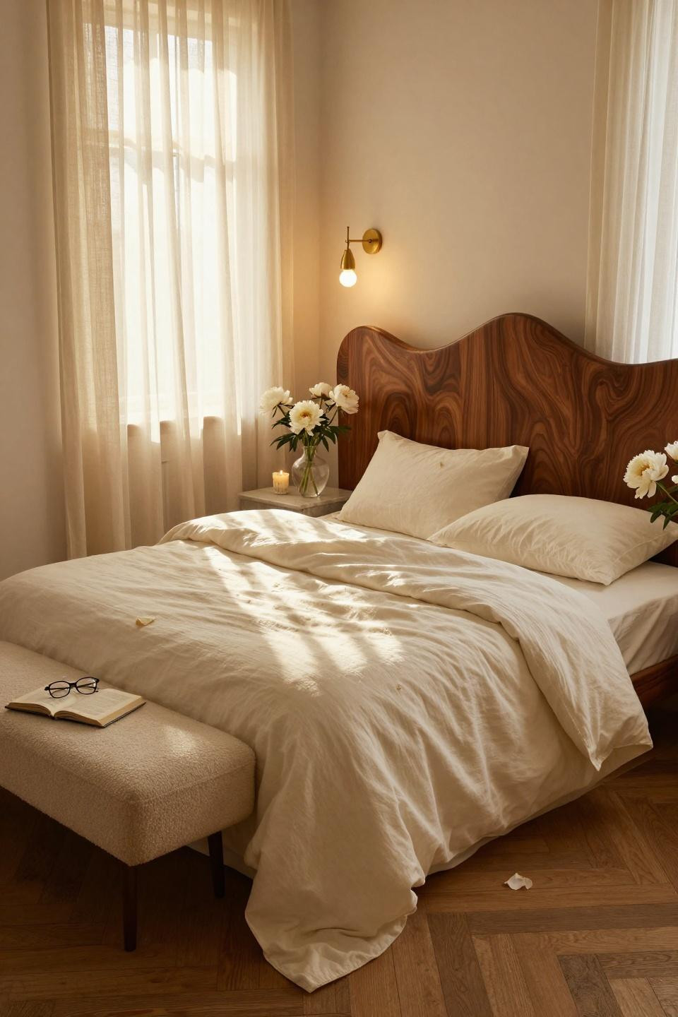 Luxurious Bedrooms Master Romantic - organic walnut curves with warm lighting