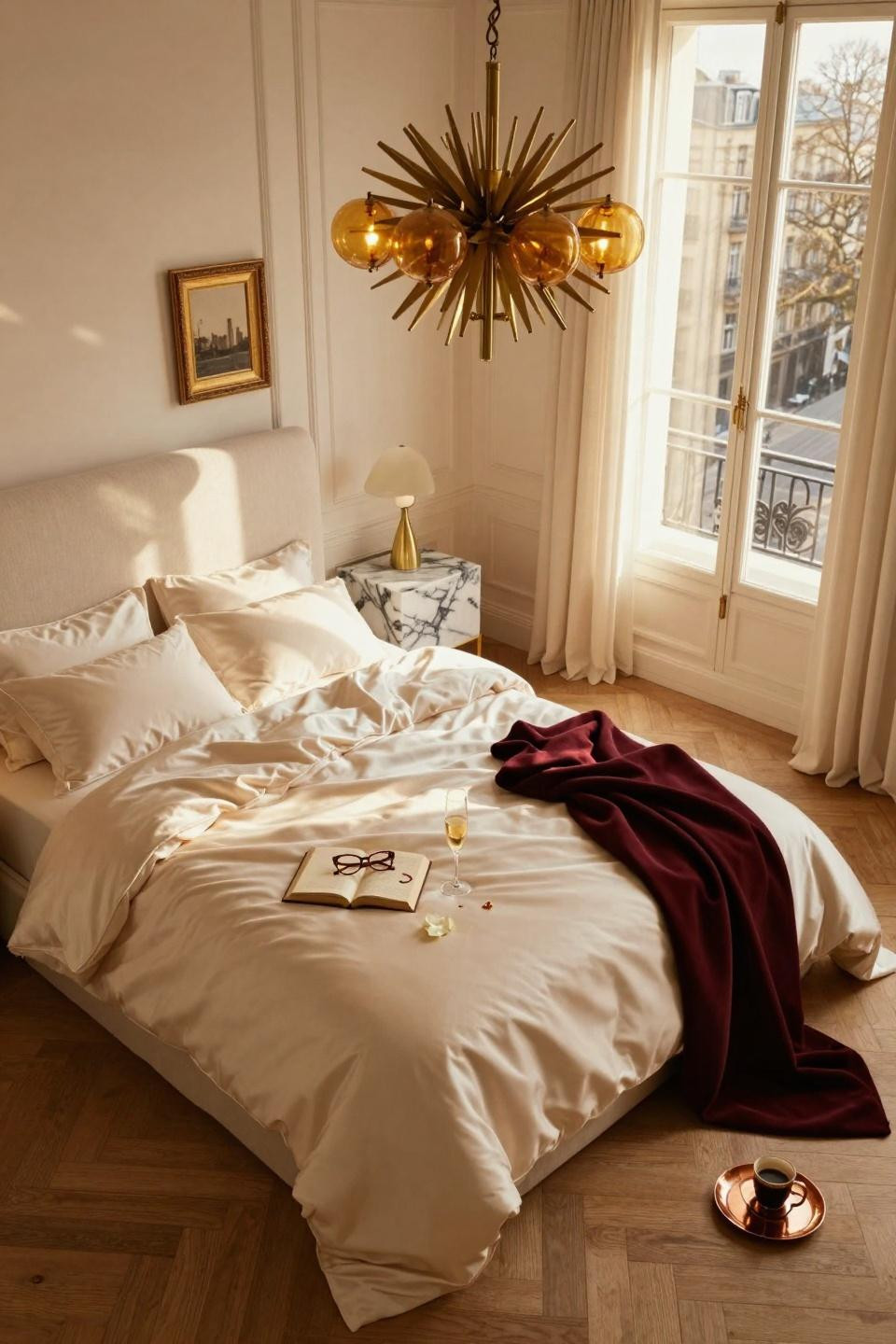 Luxurious Bedrooms Master Romantic - overhead view with geometric chandelier