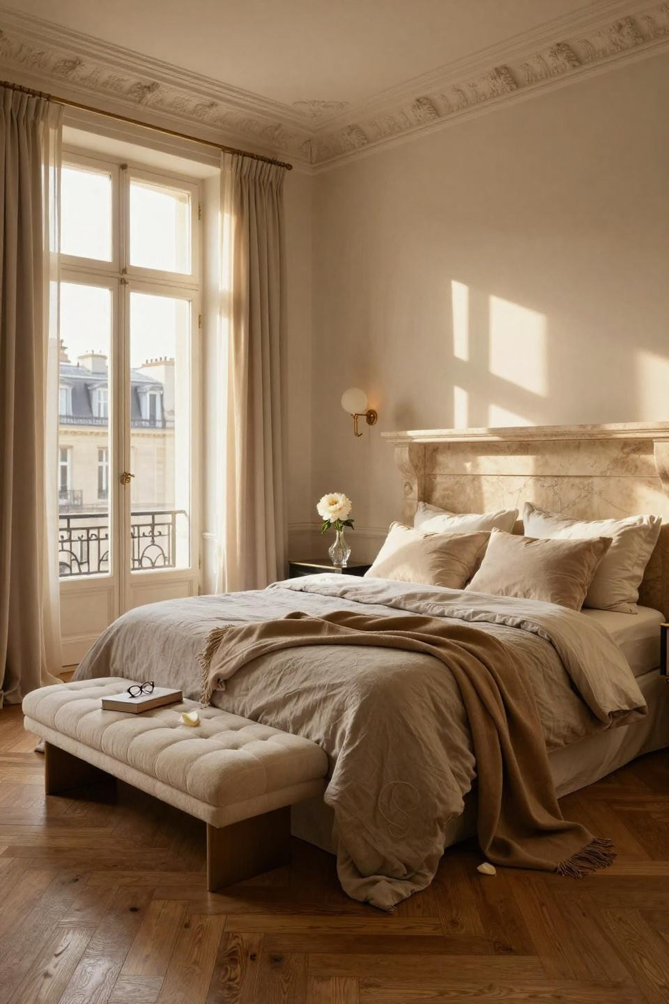 Luxurious Bedrooms Master Romantic - travertine fireplace with golden light