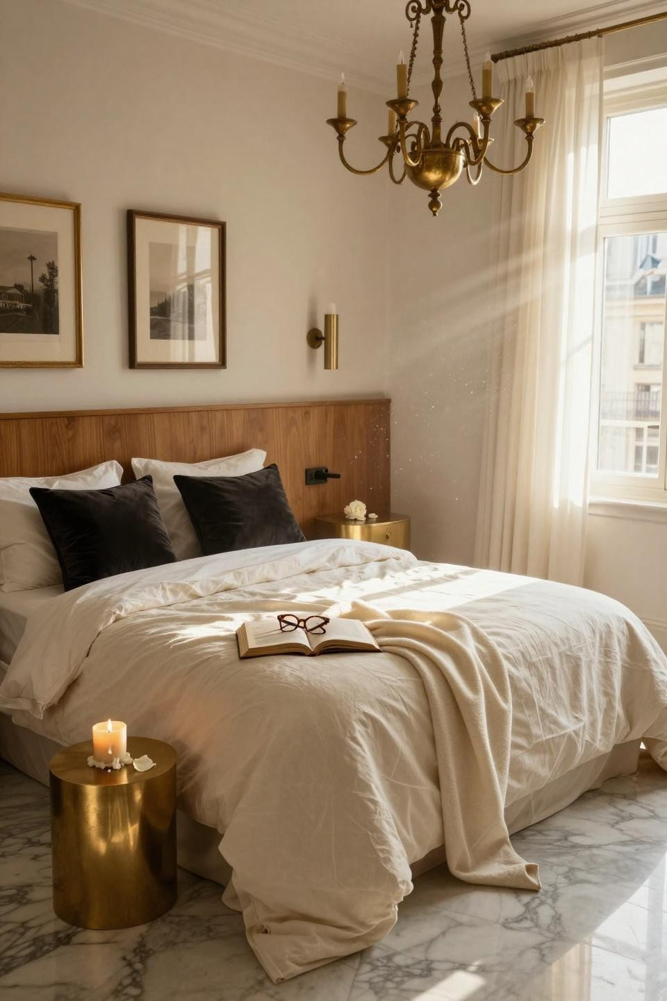 Luxurious Bedrooms Master Romantic - brass chandelier casting light patterns