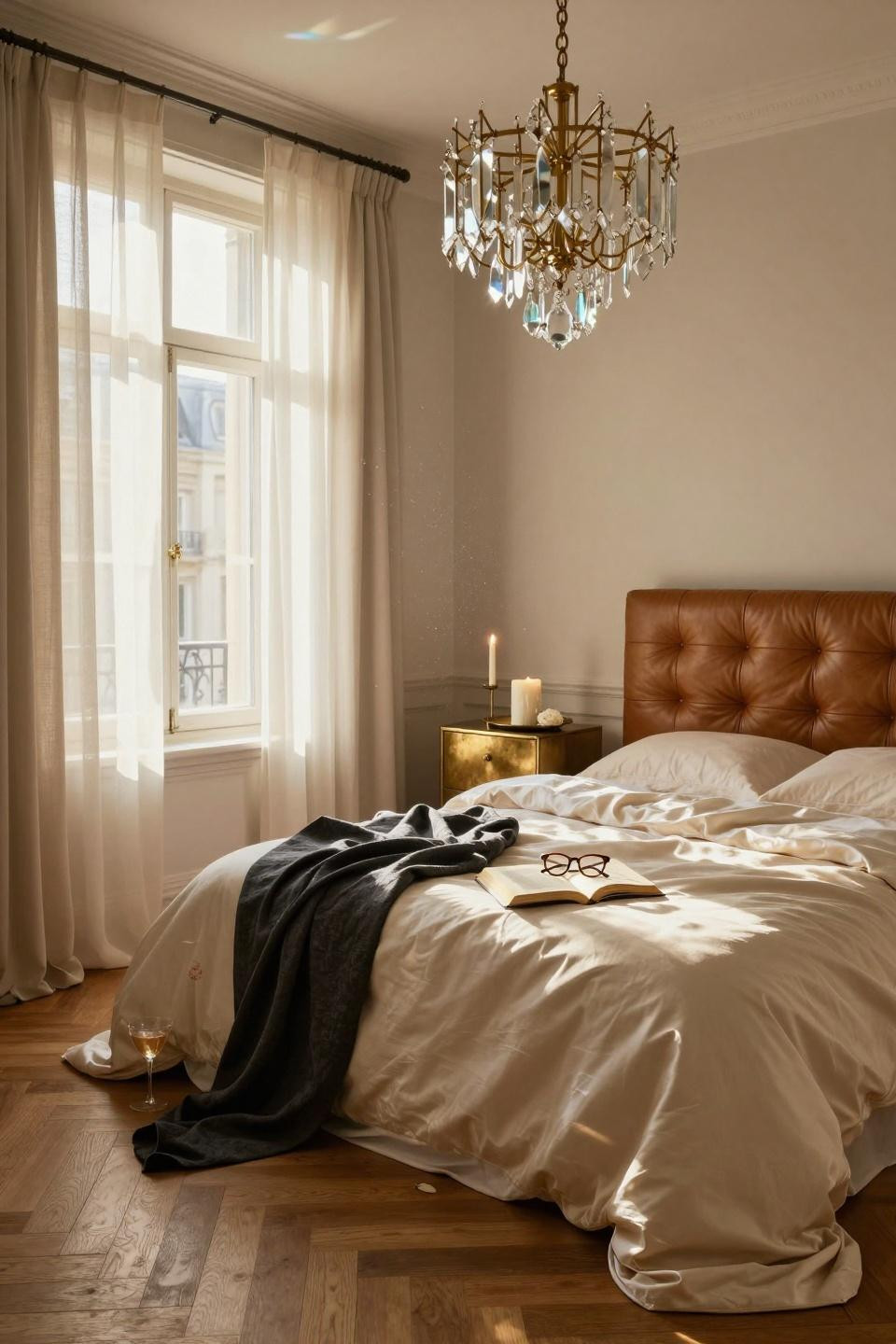 Luxurious Bedrooms Master Romantic - crystal chandelier with leather tufted bed