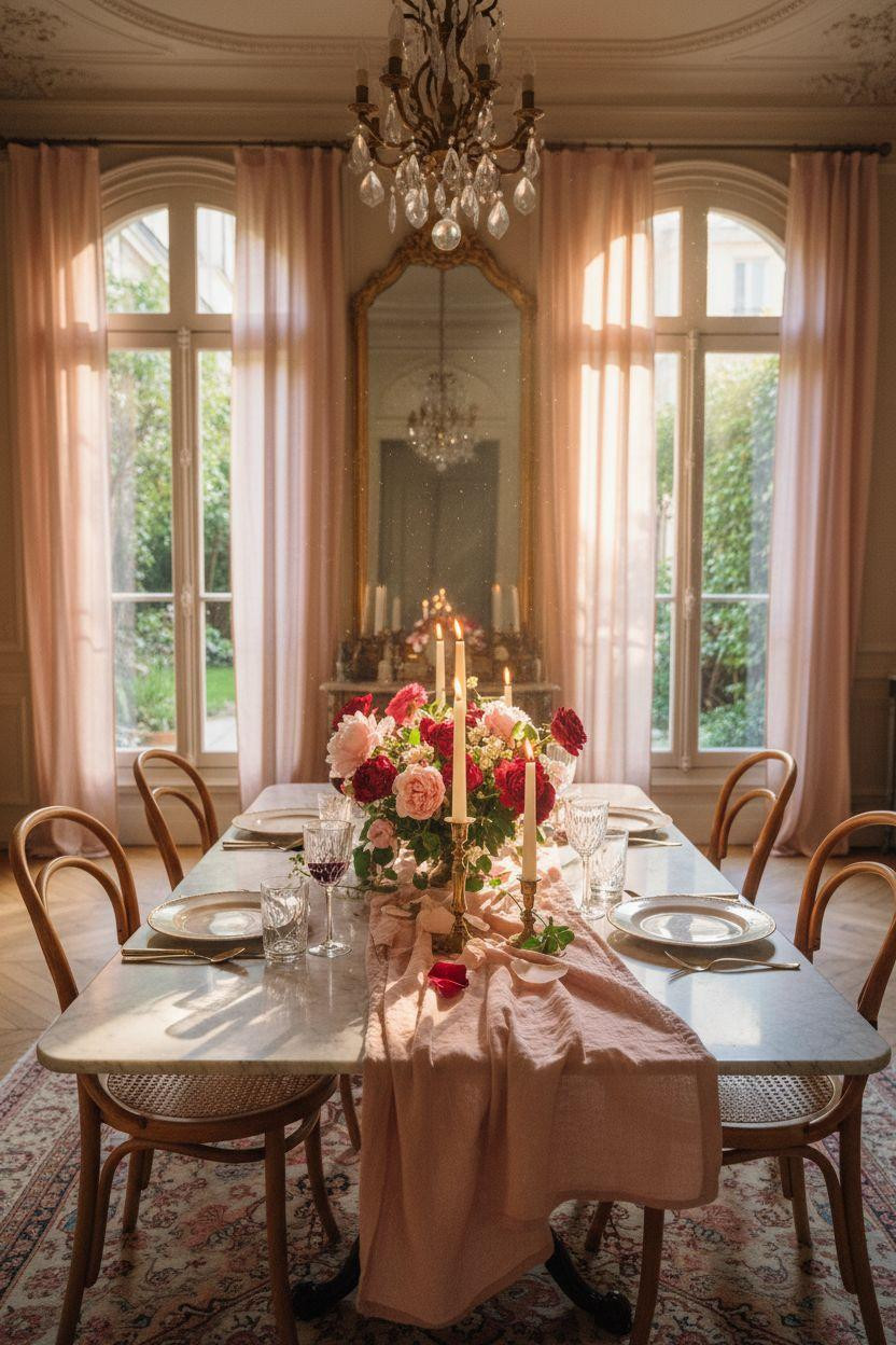 Valentine's table decor - timeless romantic setting with marble