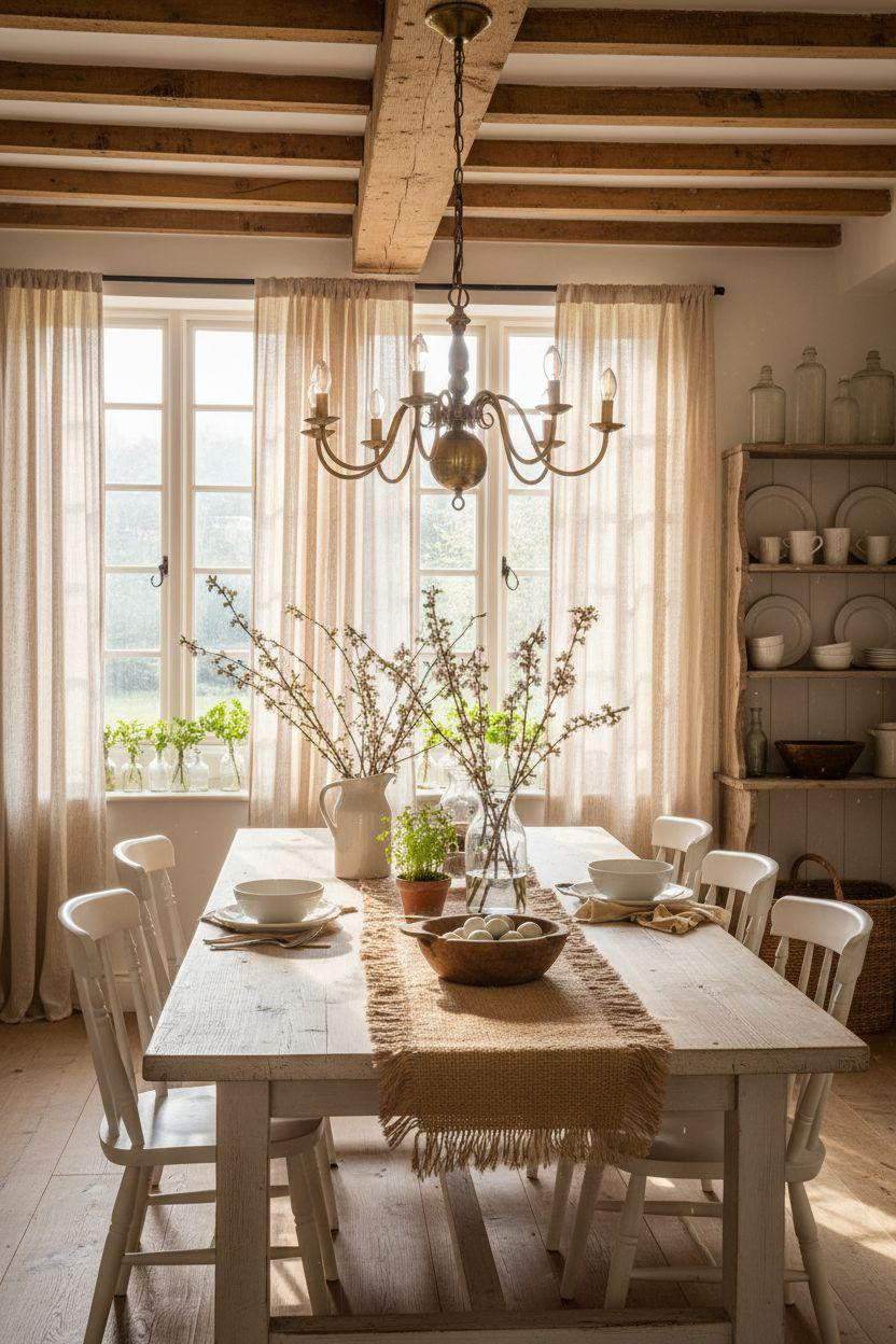 Spring decorating ideas for the home - dining room with statement brass lighting