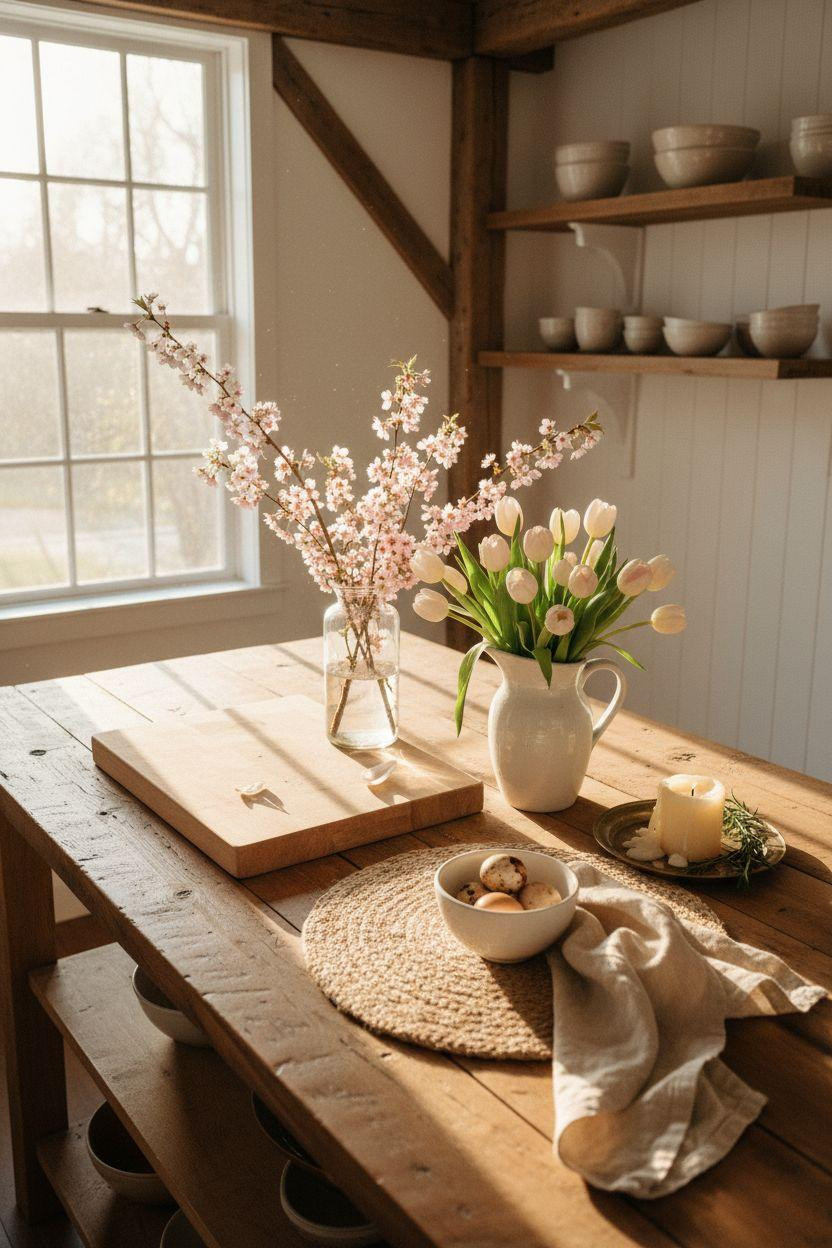 Spring decorating ideas for the home - kitchen island styled for spring
