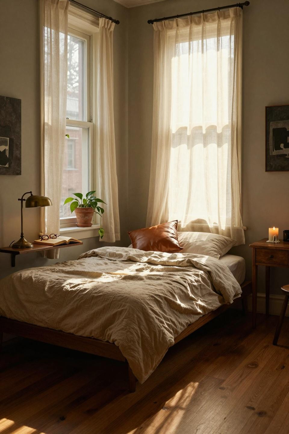 Single dorm room ideas with platform bed and layered bedding