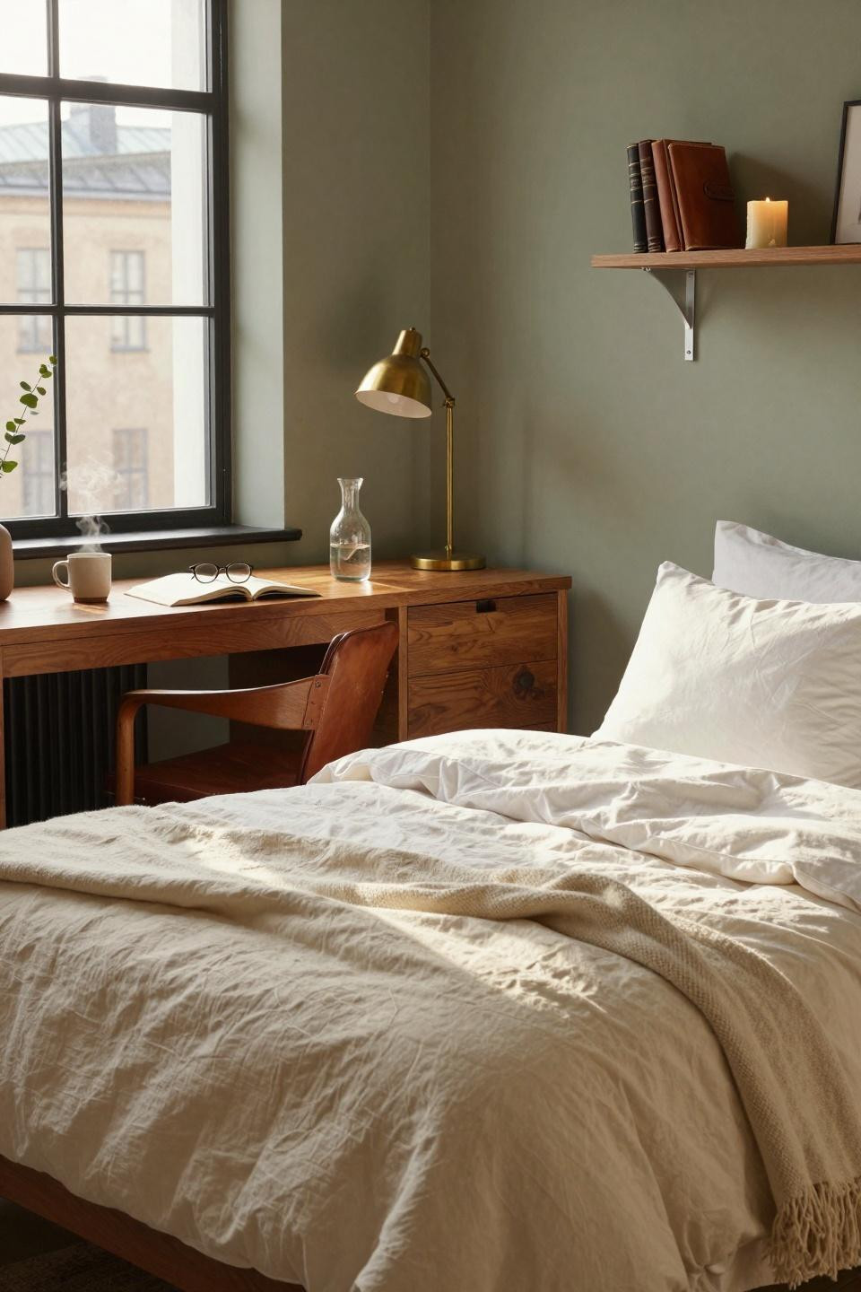 Single dorm room ideas with painted accent wall