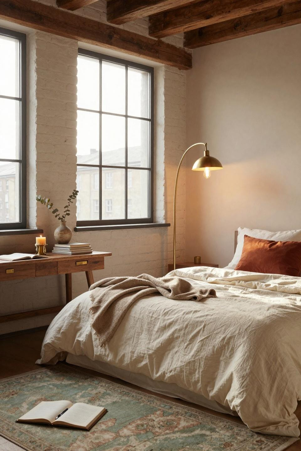 Single dorm room ideas featuring reclaimed wood desk