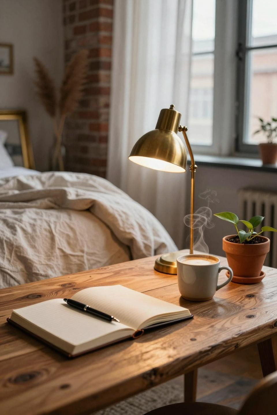 Single dorm room ideas with desk lamp and study setup