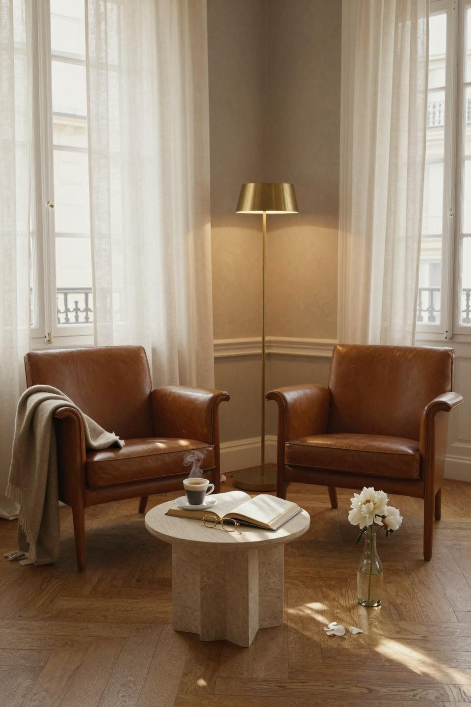 sitting room ideas - two cognac leather chairs facing each other
