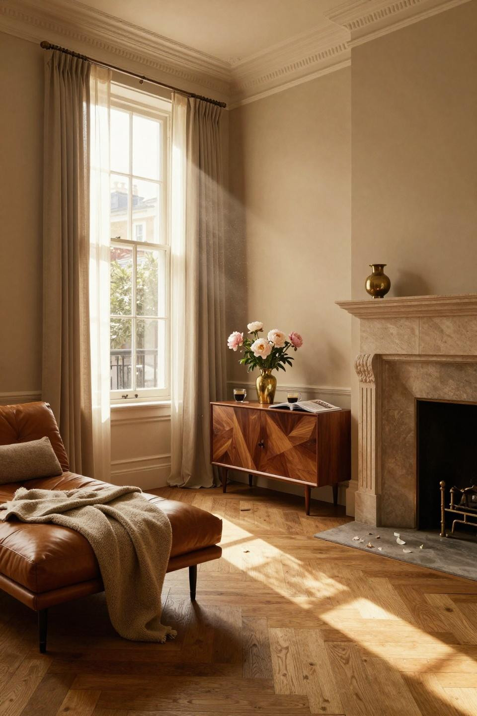 Small Lounge Ideas - connected rooms with herringbone floors