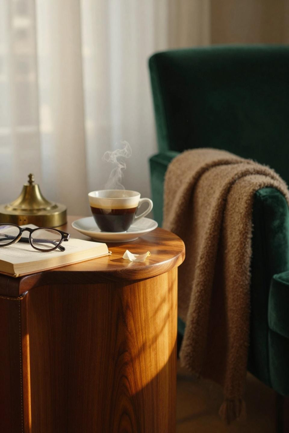 Small Lounge Ideas - closeup of wood grain and velvet texture