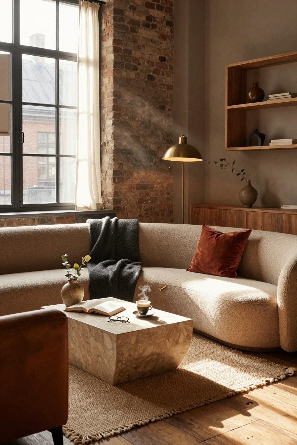 Small Lounge Ideas - cosy setup with textured sofa