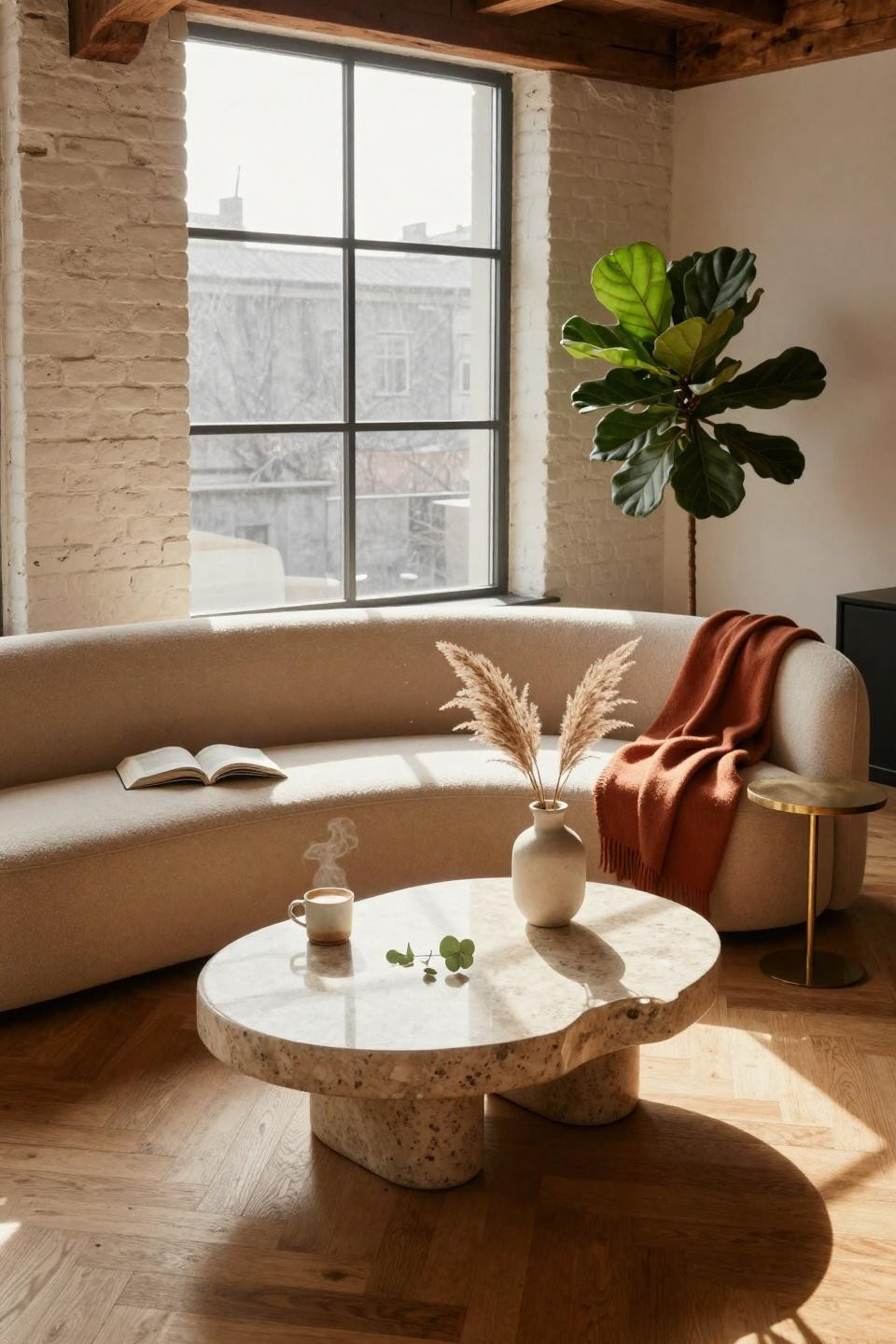 Small Lounge Ideas - cosy corner with leather chair and warm accents