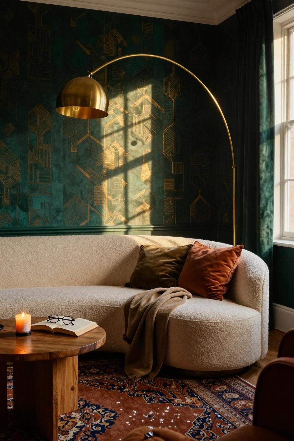 Small Lounge Ideas - rich velvet and leather in compact room