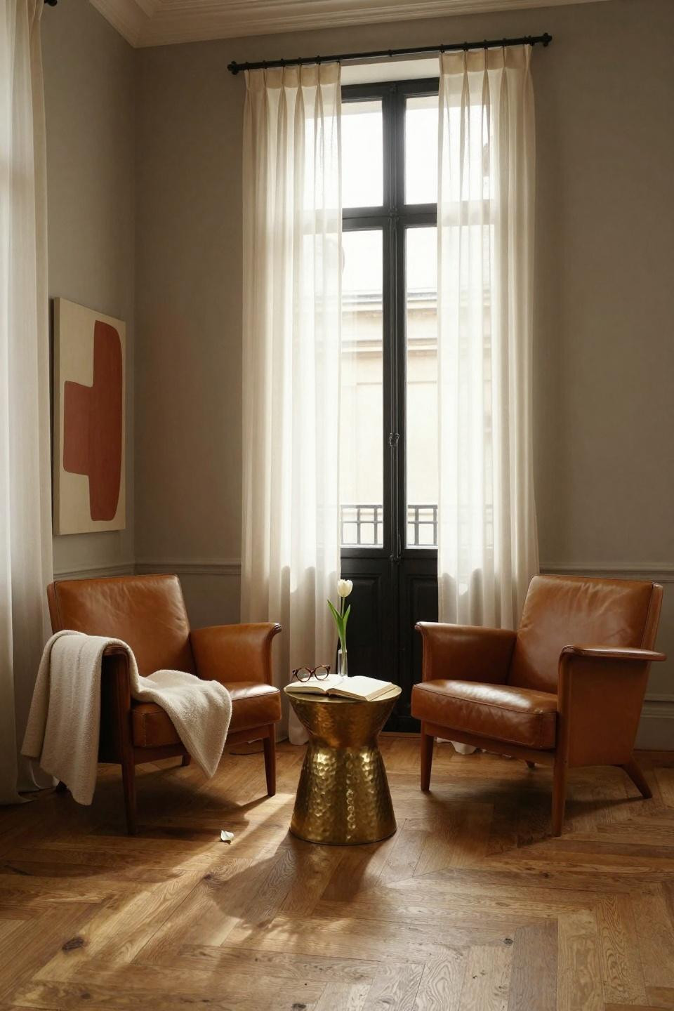 Small Sitting Room Ideas - minimalist brass floor lamp corner