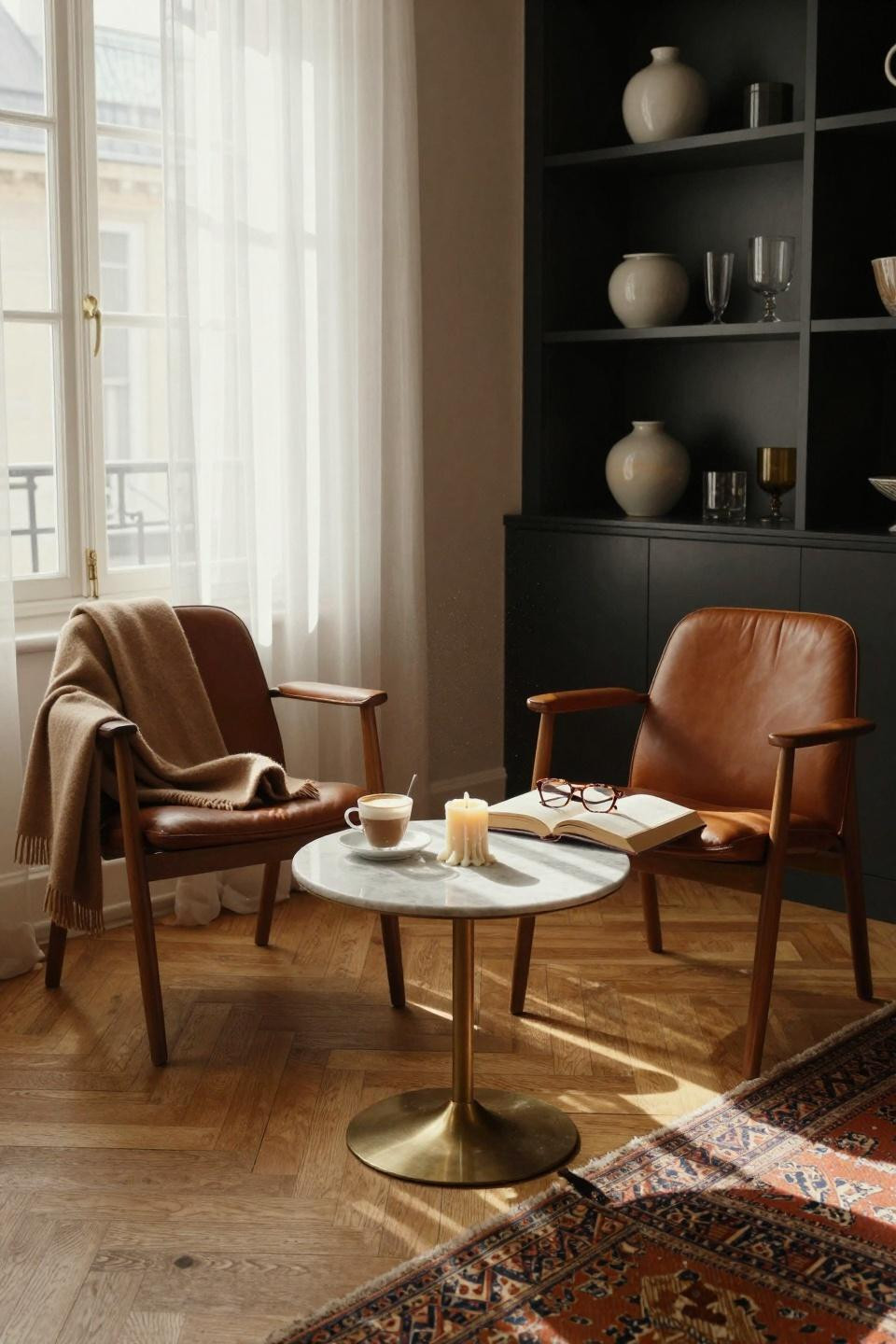 Small Sitting Room Ideas - Spanish leather with bouclé textiles