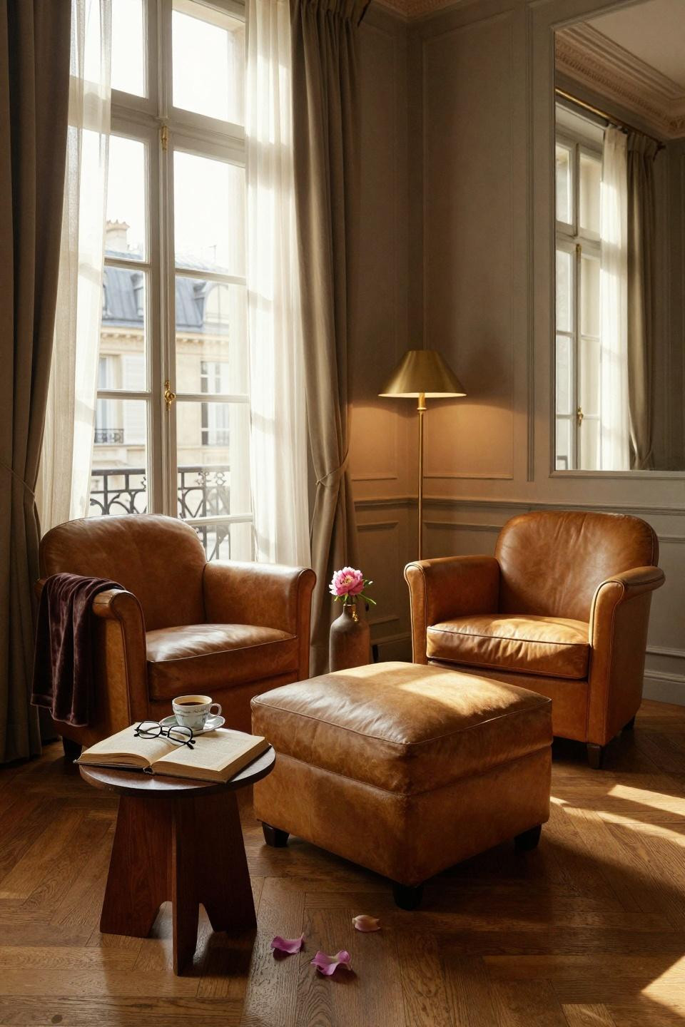 Small Sitting Room Ideas - tall French windows with vintage chairs