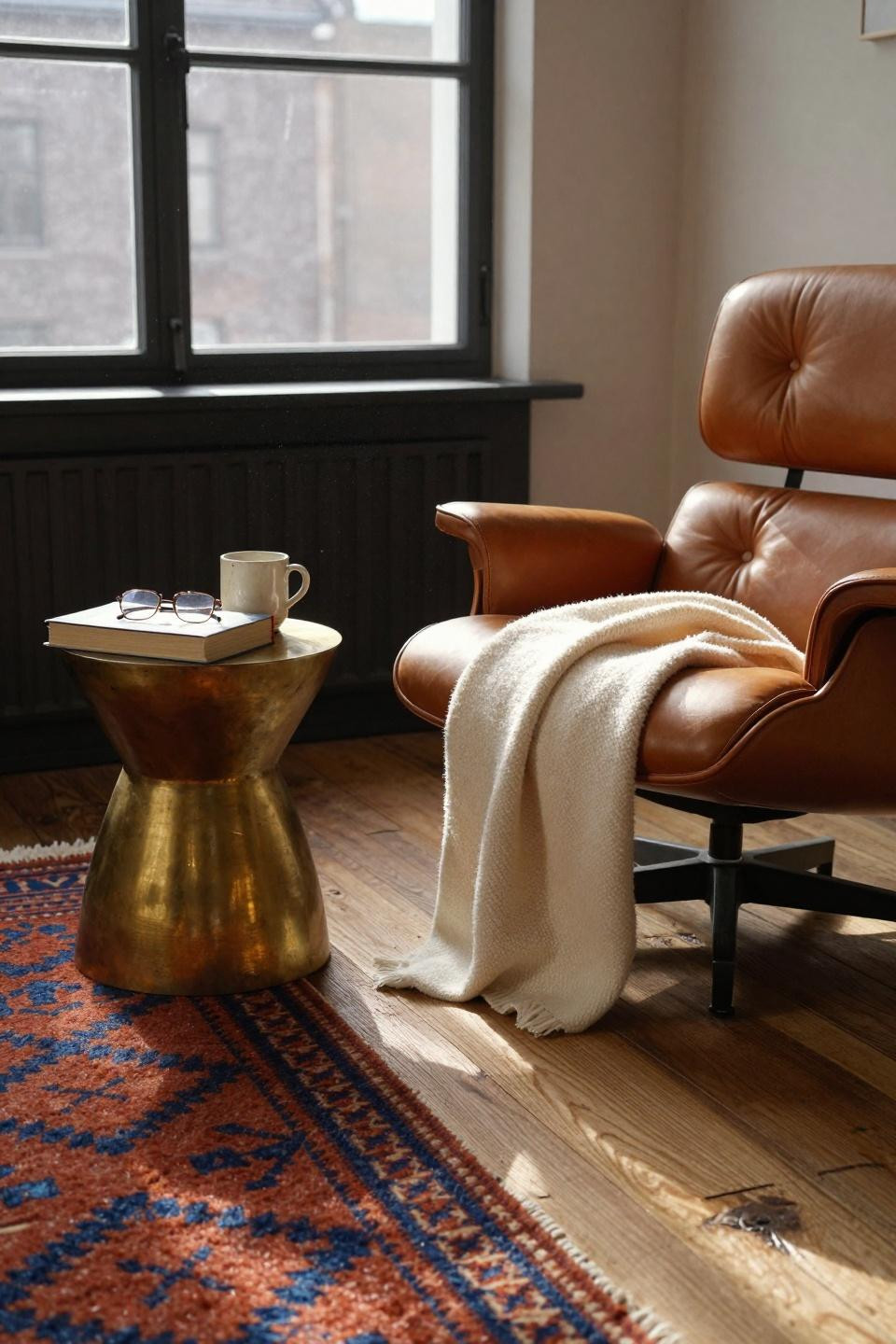 Small Sitting Room Ideas - Moroccan kilim rug seating area