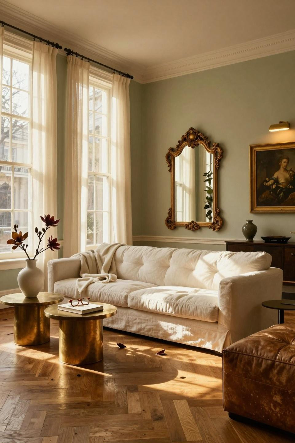 classic southern home decor - modern room with sage accent wall