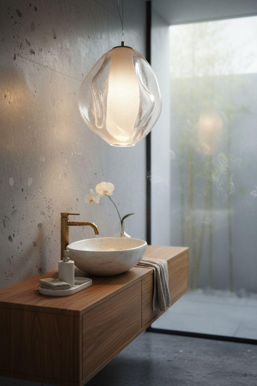 Spa Home Bathroom with Murano glass pendant lighting
