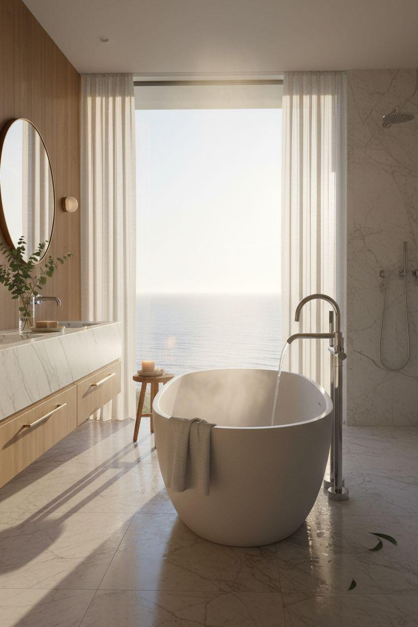 Spa Home Bathroom with mixed chrome and brass fixtures