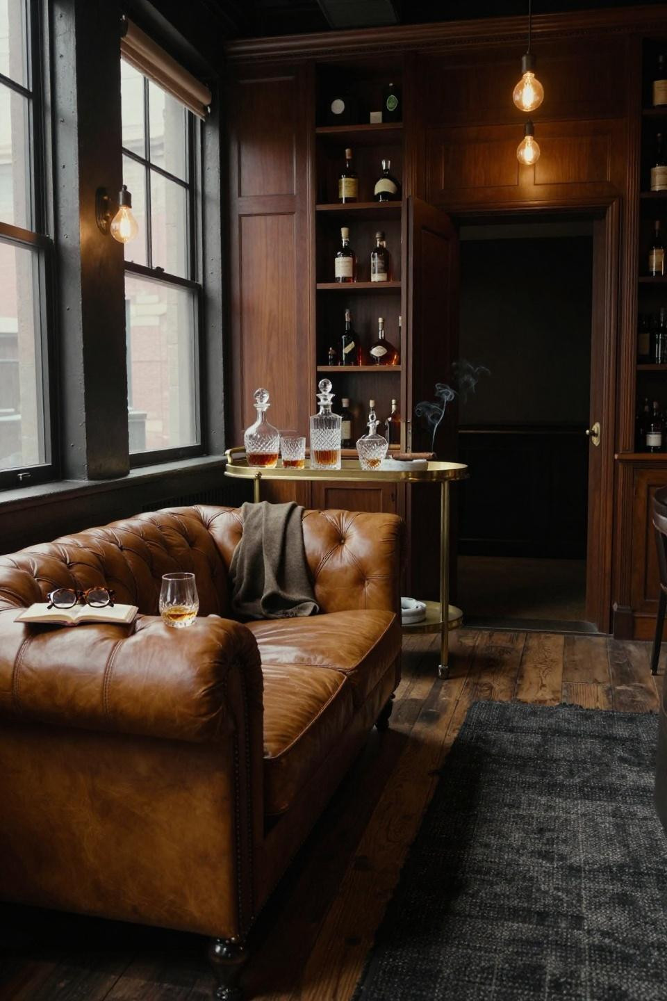 Speakeasy room ideas in Tribeca loft with industrial windows