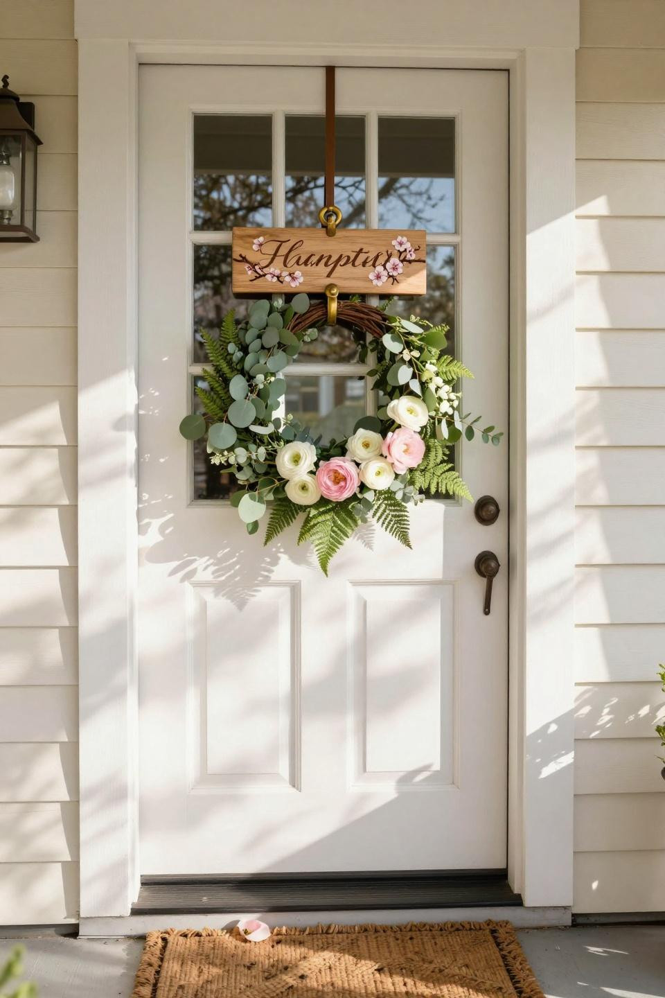 spring door hangers - hand-carved wooden hanger with botanical relief