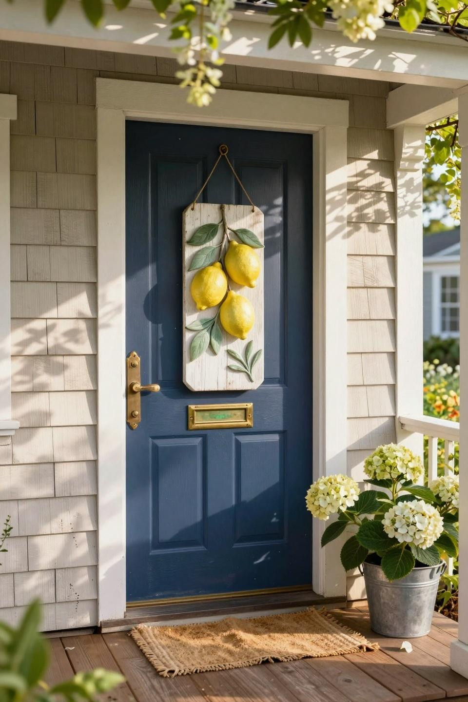 spring door hangers - dimensional carved lemon and botanical wood hanger